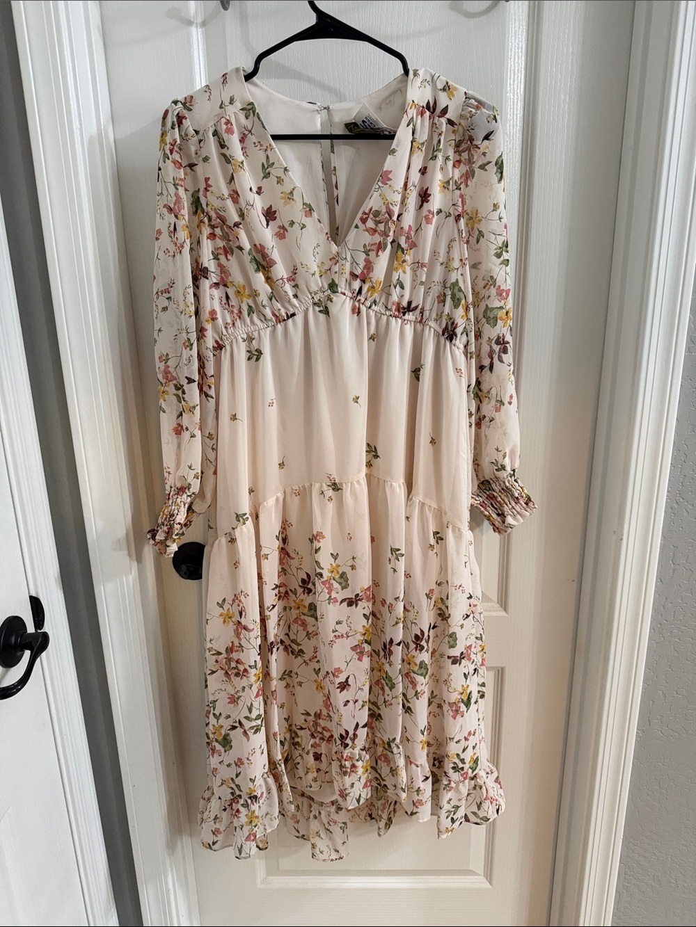 Taylor Cream Floral V-Neck Tiered Dress